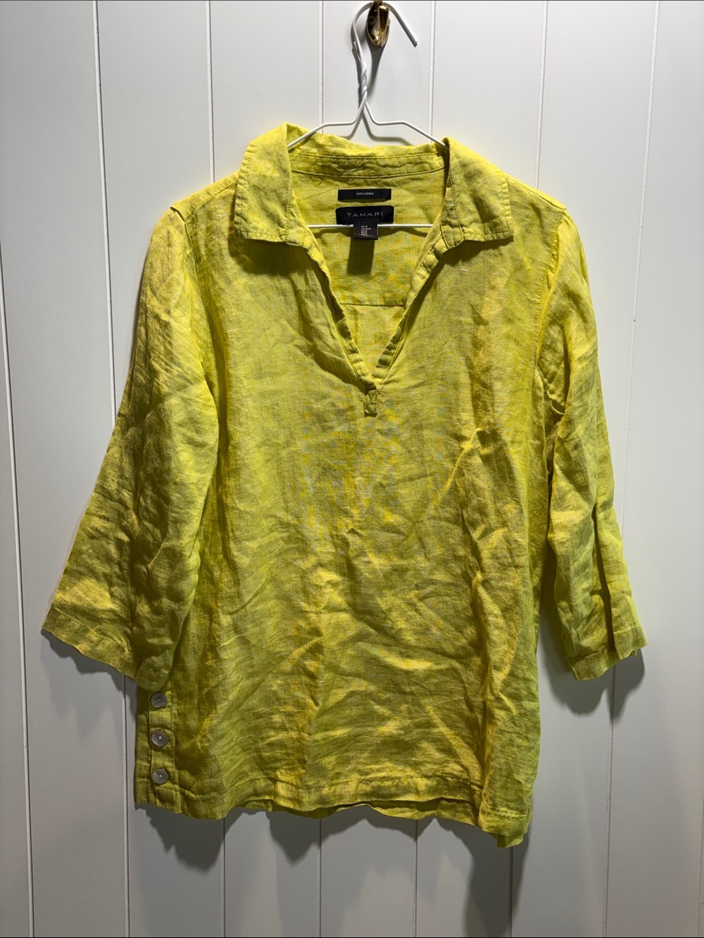 Tahari 100% linen tunic style lime citrus color 3/4 sleeve M